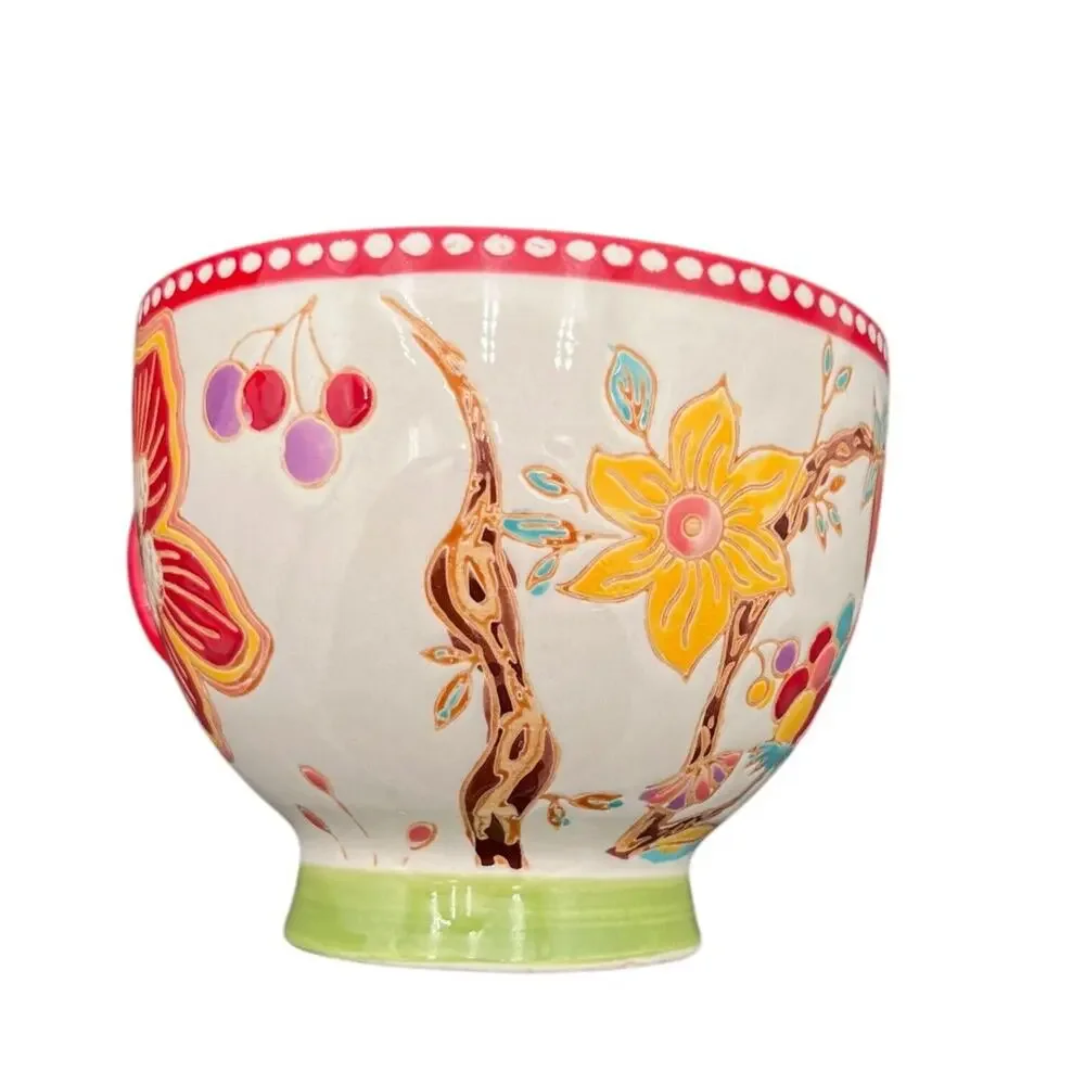 Anthropologie Artistic Accent Hand Painted Tea/Coffee Cup Red‎ Floral Large EUC